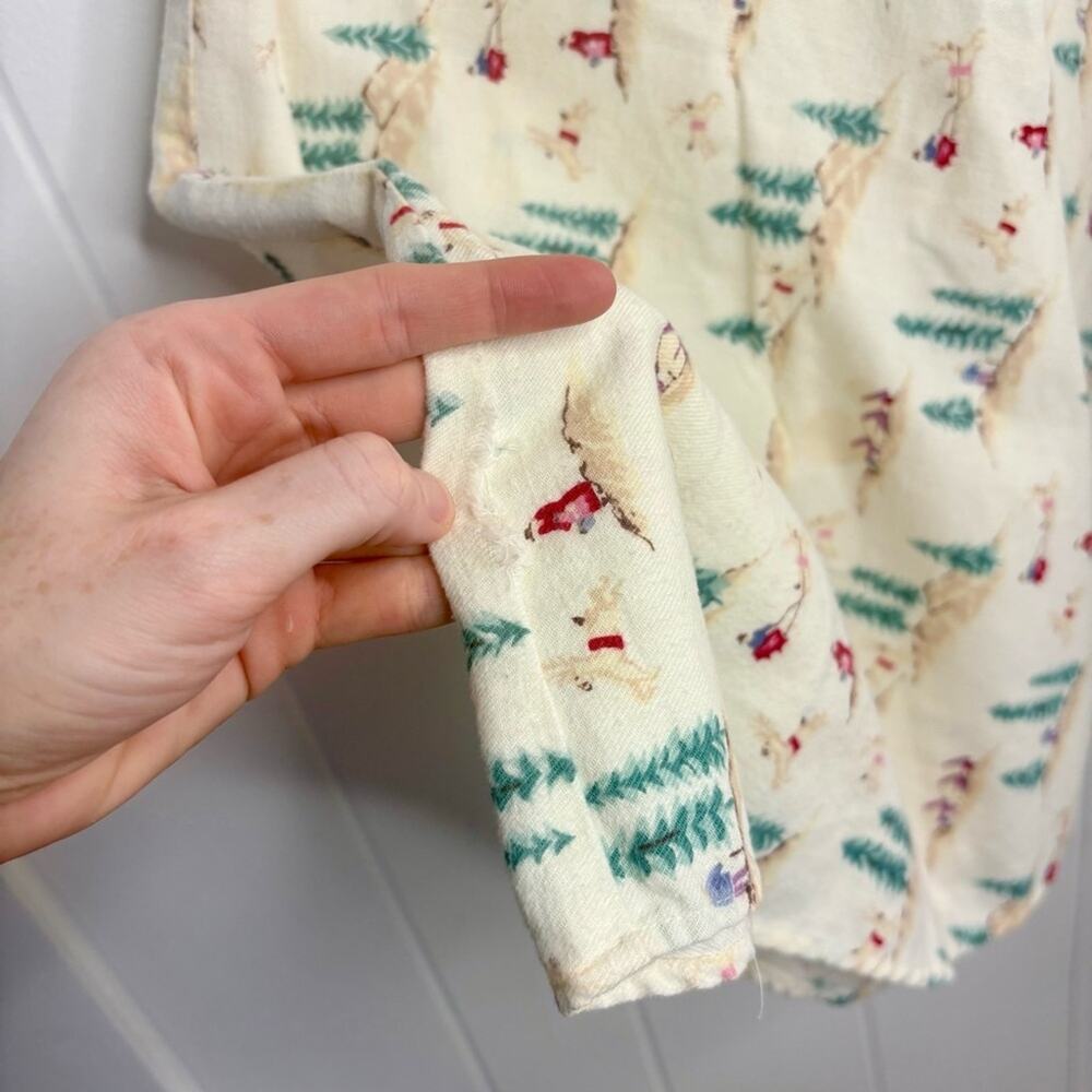 VINTAGE Eileen West Flannel Midi Skirt Printed Trees Reindeer Santa Christmas - Picture 6 of 11